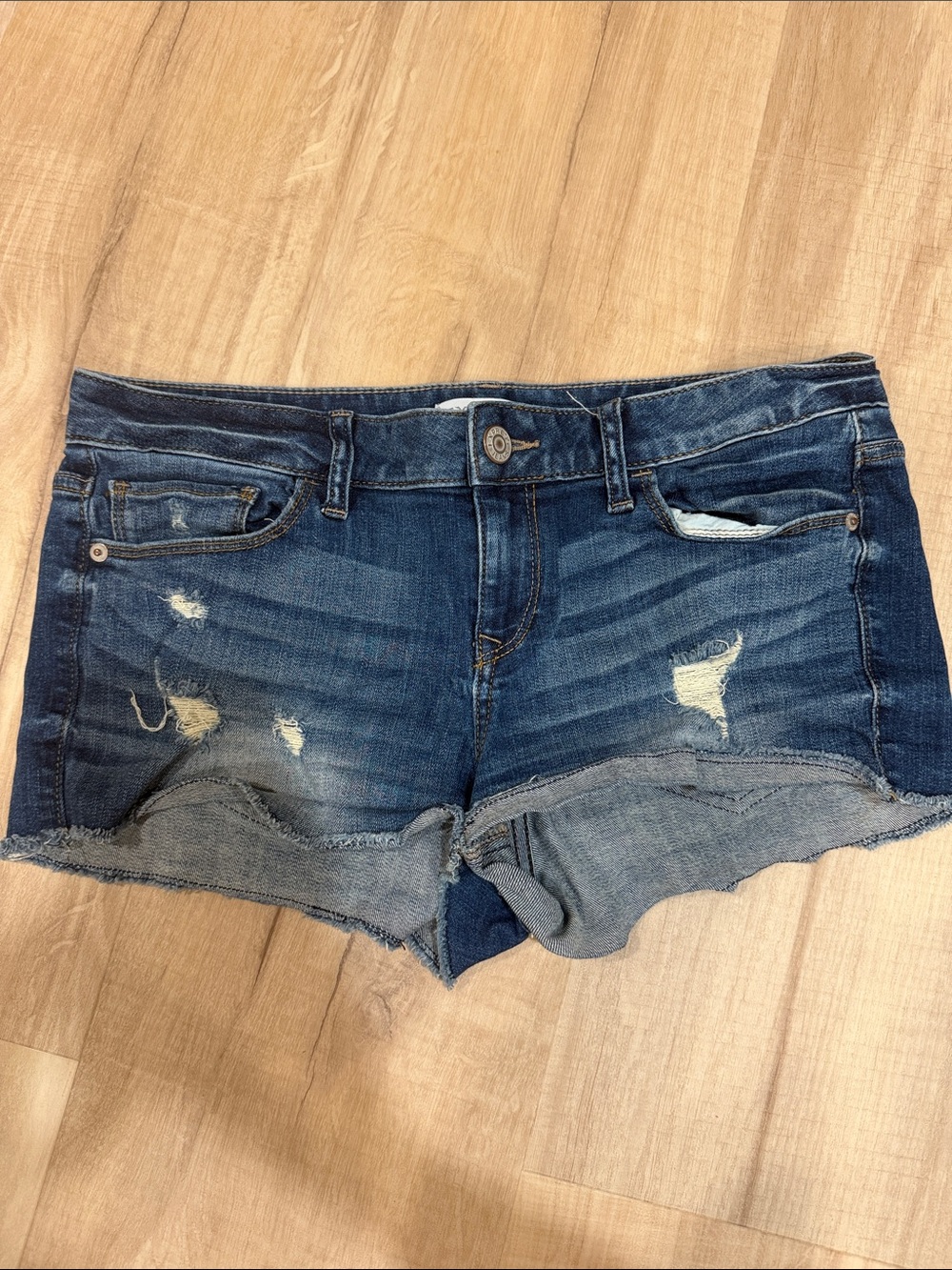 Express Distressed Blue Denim Cutoff Shorts